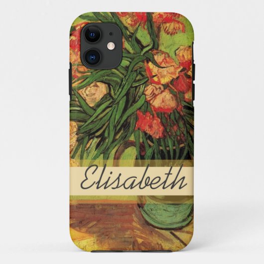 ゴッホの本と夾竹桃の花瓶のある静物画 Case-Mate iPhoneケース (裏面)