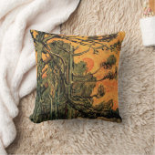 ゴッホの松の木と赤い空と夕日 クッション (ブランケット)