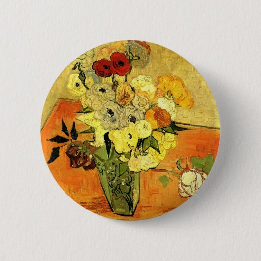 ゴッホの絵画 幻想的な花と蔦 缶バッジ (正面)