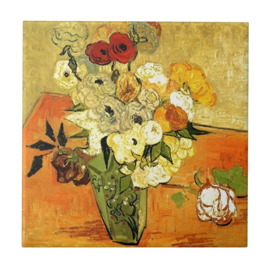 ゴッホの絵画 風変わりな花 樹木 花びら タイル (正面)