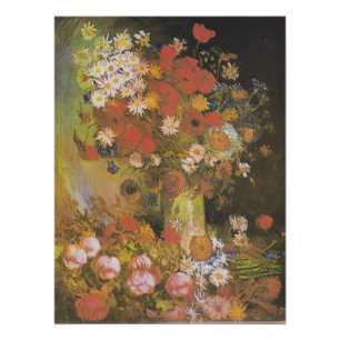 ゴッホの花の静物画 赤いポピーとバラ ポスター