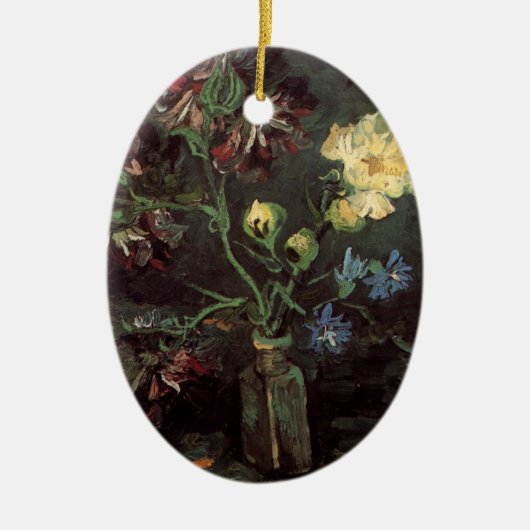 ゴッホの花瓶に生けたワスレナグサと芍薬 セラミックオーナメント (正面)
