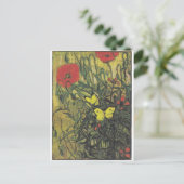 ゴッホの蝶とポピーの花 平和な運命 ポストカード (スタンド正面)