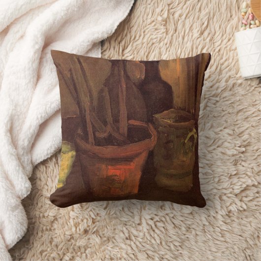 ゴッホの鉢に入った静物画の筆 クッション (ブランケット)