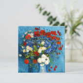 ゴッホの青い花瓶に入ったコスモスとケシの花のカード 招待状 (スタンド正面)
