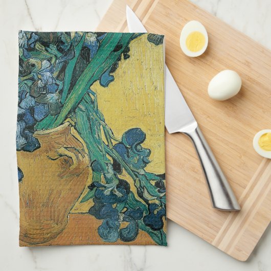 ゴッホの静物画:アヤメの花束 キッチンタオル (四つ折り)