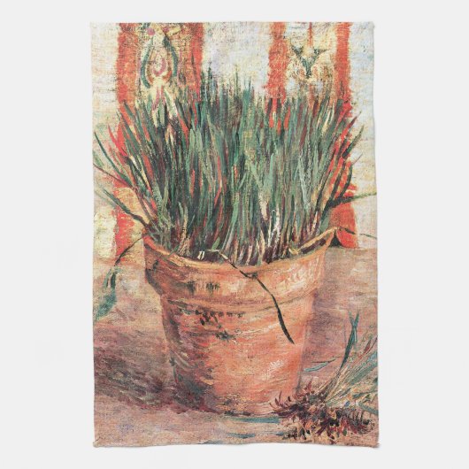 ゴッホの静物画:チャイブの植木鉢 キッチンタオル (縦)