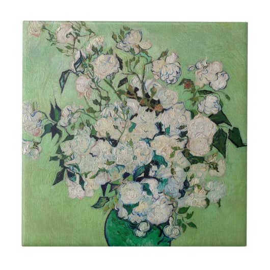 ゴッホの静物画「花瓶のバラ」 タイル (正面)