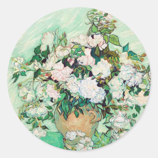 ゴッホの静物画「花瓶のバラ」 ラウンドシール (正面)