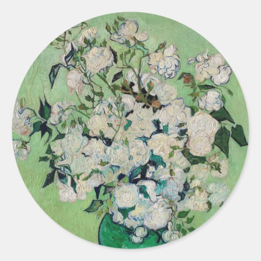 ゴッホの静物画「花瓶のバラ」 ラウンドシール (正面)