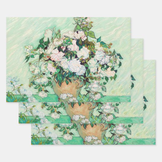 ゴッホの静物画「花瓶のバラ」 ラッピングペーパーシート (セット)