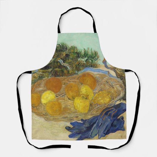 ゴッホの静物画「青い手袋のあるオレンジとレモン」 エプロン (正面)