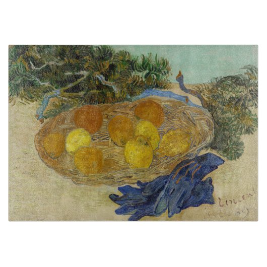 ゴッホの静物画「青い手袋のあるオレンジとレモン」 カッティングボード (正面)