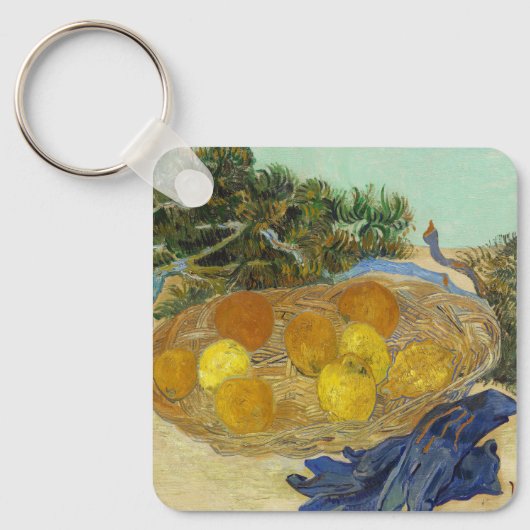 ゴッホの静物画「青い手袋のあるオレンジとレモン」 キーホルダー (正面)