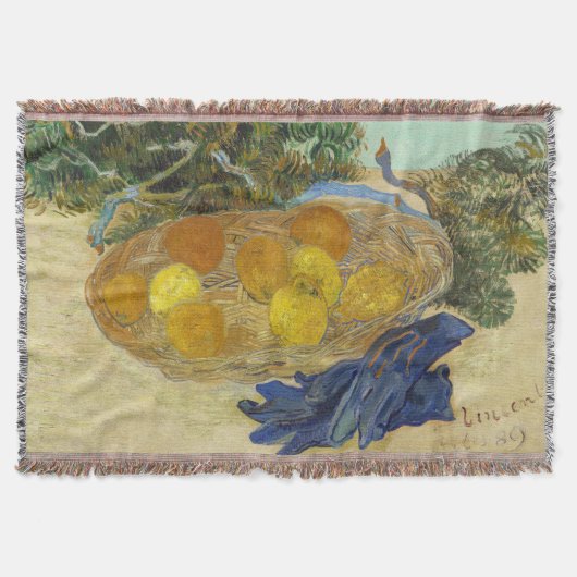 ゴッホの静物画「青い手袋のあるオレンジとレモン」 スローブランケット (正面)