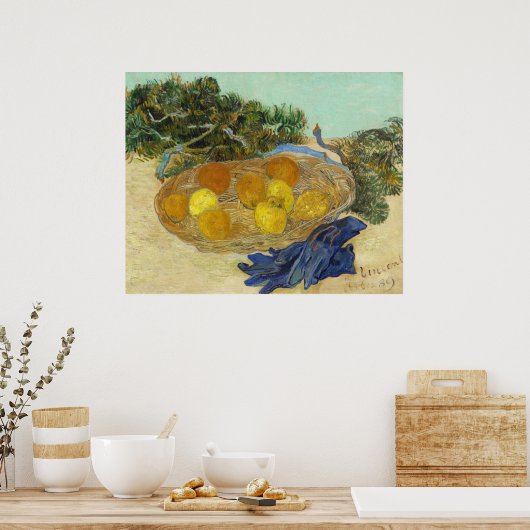 ゴッホの静物画「青い手袋のあるオレンジとレモン」 ポスター (キッチン)