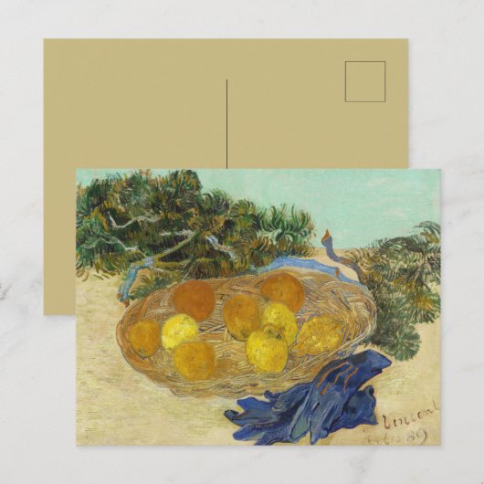 ゴッホの静物画「青い手袋のあるオレンジとレモン」 ポストカード (正面/裏面)