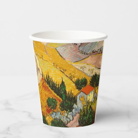 ゴッホの風景画「家と耕作者」 紙コップ (正面)