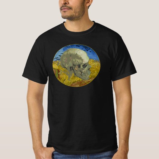 ゴッホの麦畑に飛ぶ烏と髑髏 Tシャツ (正面)