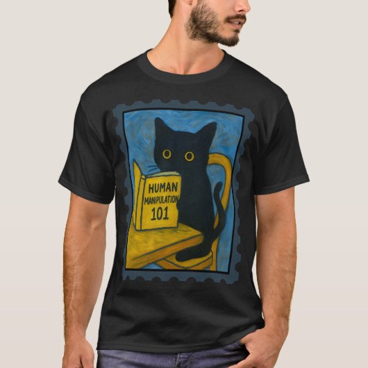ゴッホの黒猫の人間操作読み物面白グッズ Tシャツ (正面)