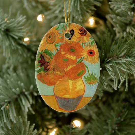 ゴッホの12本のひまわりが入った花瓶 セラミックオーナメント (ツリー)