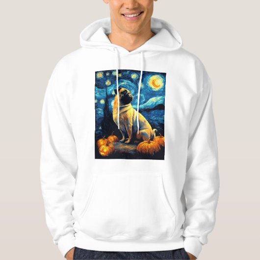 ゴッホの「星の夜」ハロウィン面白いパグ犬TシャツJ パーカ (正面)