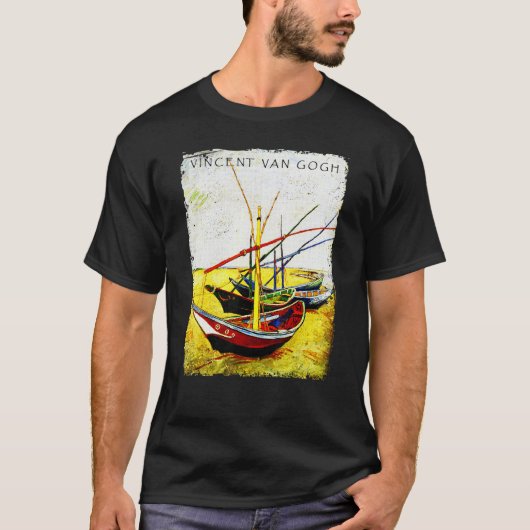 ゴッホの「浜辺の漁船」Tシャツ アート Tシャツ (正面)