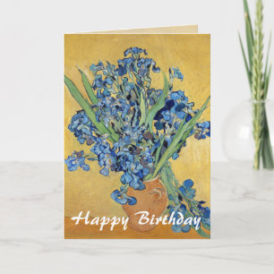 ゴッホはつぼの青の花の芸術の誕生日を絞ります カード