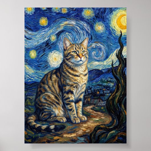 ゴッホ猫の星空の夜 印象派アート ポスター (正面)