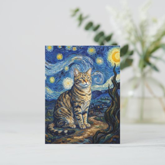 ゴッホ猫の星空 印象派アート ポストカード (スタンド正面)