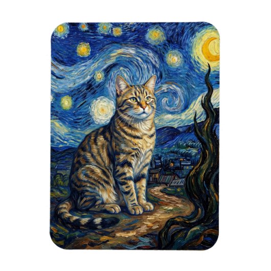 ゴッホ猫の星空 印象派アート マグネット (縦)