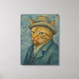 ゴッホ猫の自画像 ビンテージアートのパロディ キャンバスプリント