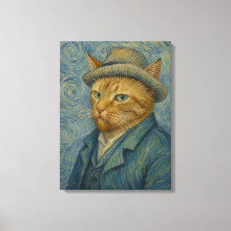 ゴッホ猫の自画像 ビンテージアートのパロディ キャンバスプリント