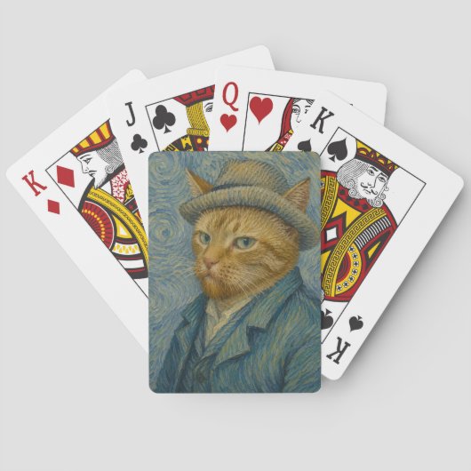 ゴッホ猫の自画像 ビンテージアートのパロディ トランプ (裏面)