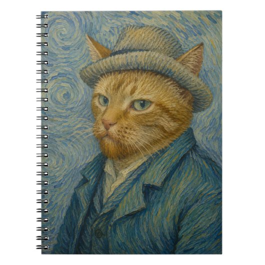 ゴッホ猫の自画像 ビンテージアートのパロディ ノートブック (正面)