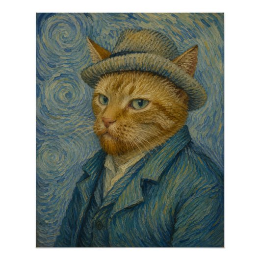 ゴッホ猫の自画像 ビンテージアートのパロディ ポスター (正面)