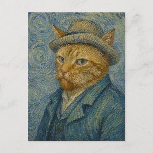 ゴッホ猫の自画像 ビンテージアートのパロディ ポストカード (正面)