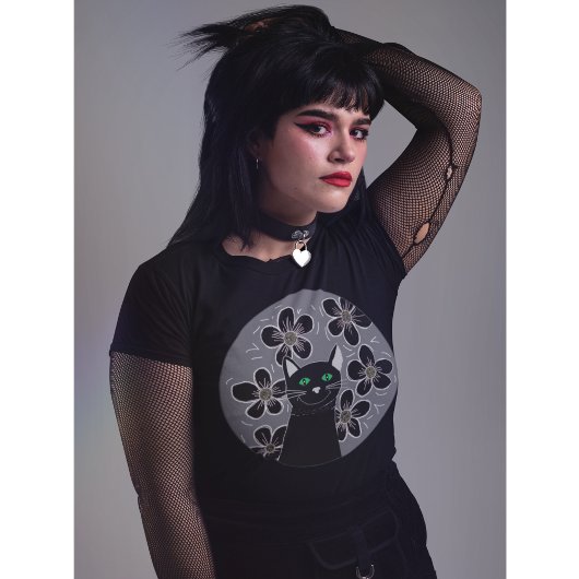 ゴッホ猫白黒猫Tシャツ花花 Tシャツ