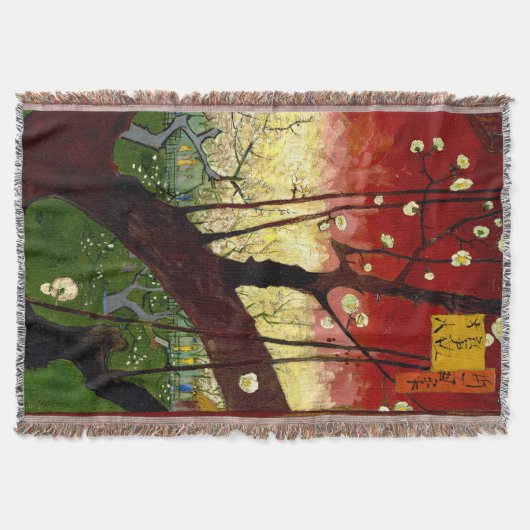 ゴッホ著Hiroshigeの後の花盛りのスモモの木 スローブランケット (正面)