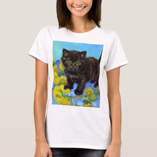 ゴッホ風のひまわりと猫 Tシャツ (正面)