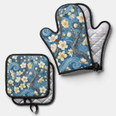 ゴッホ風の梅の花 鍋つかみ&鍋敷きセット (正面/裏面)
