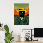 ゴッホ風の猫アートプリント 楽しい黒猫の肖像画 ポスター (ホームオフィス)