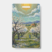 ゴッホ風アーモンドの果樹園 日の当たる花 blossom バッジ (正面)