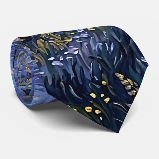ゴッホ風サイプレス+黄昏+真夜中の月+ファインアート ネクタイ (ロール)