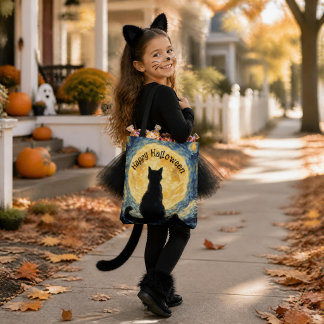 ゴッホ風ブラックキャットハロウィントート トートバッグ
