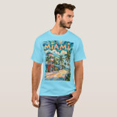 ゴッホ風マイアミ オーシャンドライブ 海岸の色彩 Tシャツ (正面フル)
