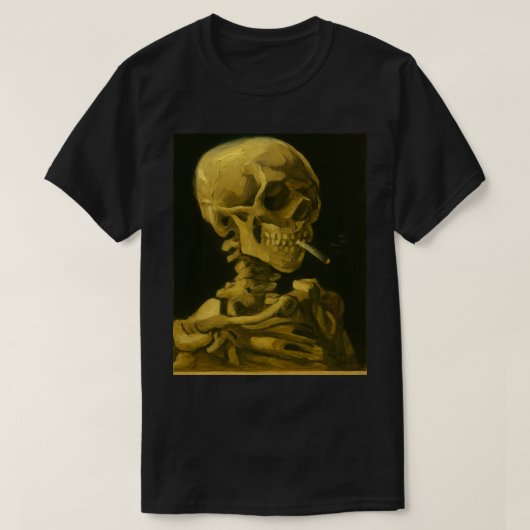 ゴッホ風ユニークなドクロの喫煙デザイン Tシャツ (デザイン正面)