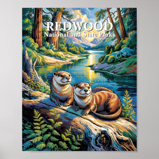 ゴッホ風レッドウッド国立公園のカワウソ ポスター (正面)