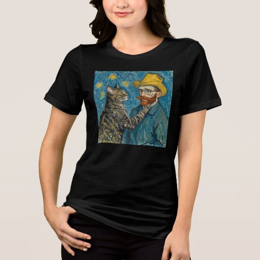 ゴッホ風猫と描かれた肖像画 トライブレンドTシャツ (正面)