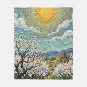 ゴッホ風 アーモンドの果樹園 日の当たる花 blossom  フリースブランケット (正面)